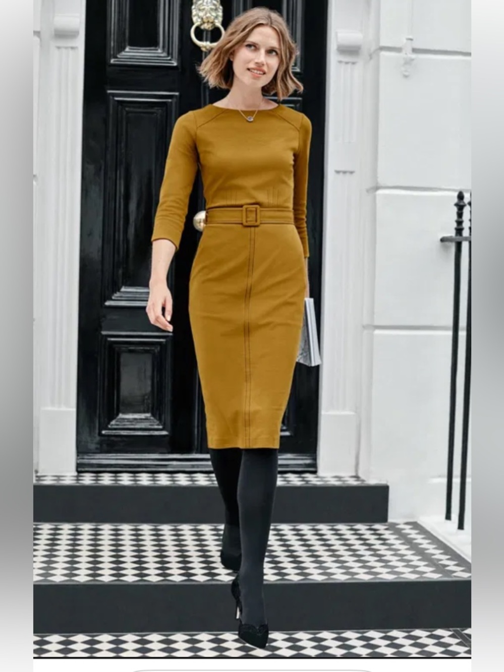 Boden Women’s Belted ponte Midi Dress in Mustard - size 4p